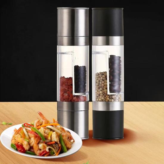 Dual Spice Grinder 2-in-1 Stainless Steel Manual Pepper And Salt Mill with Ceramic Core Adjustable Coarseness Seasoning Tool for Kitchen Travel Use