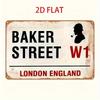 Винтажная металлическая табличка Baker Street W2 - Потертый ретро-арт для стены Лондона с силуэтом, Прочная железная конструкция для помещений/Наруж