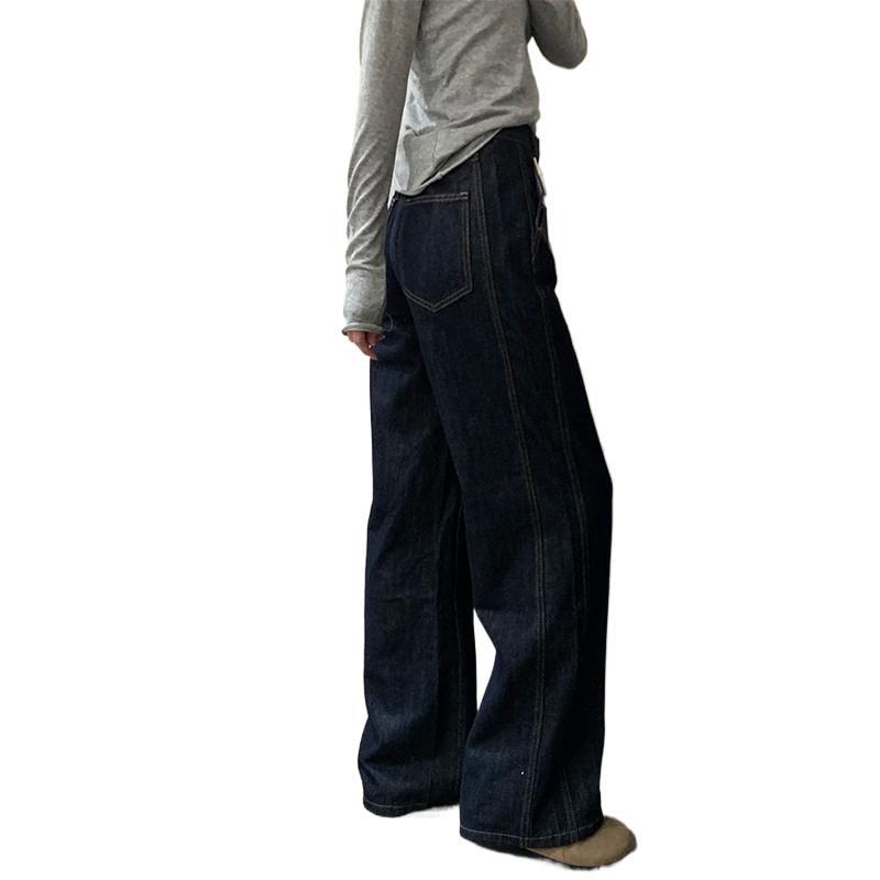 Темно-синие модные бархатные джинсы широкого кроя женские осень-зима 2024 новые свободные маленькие прямые брюки с высокой талией