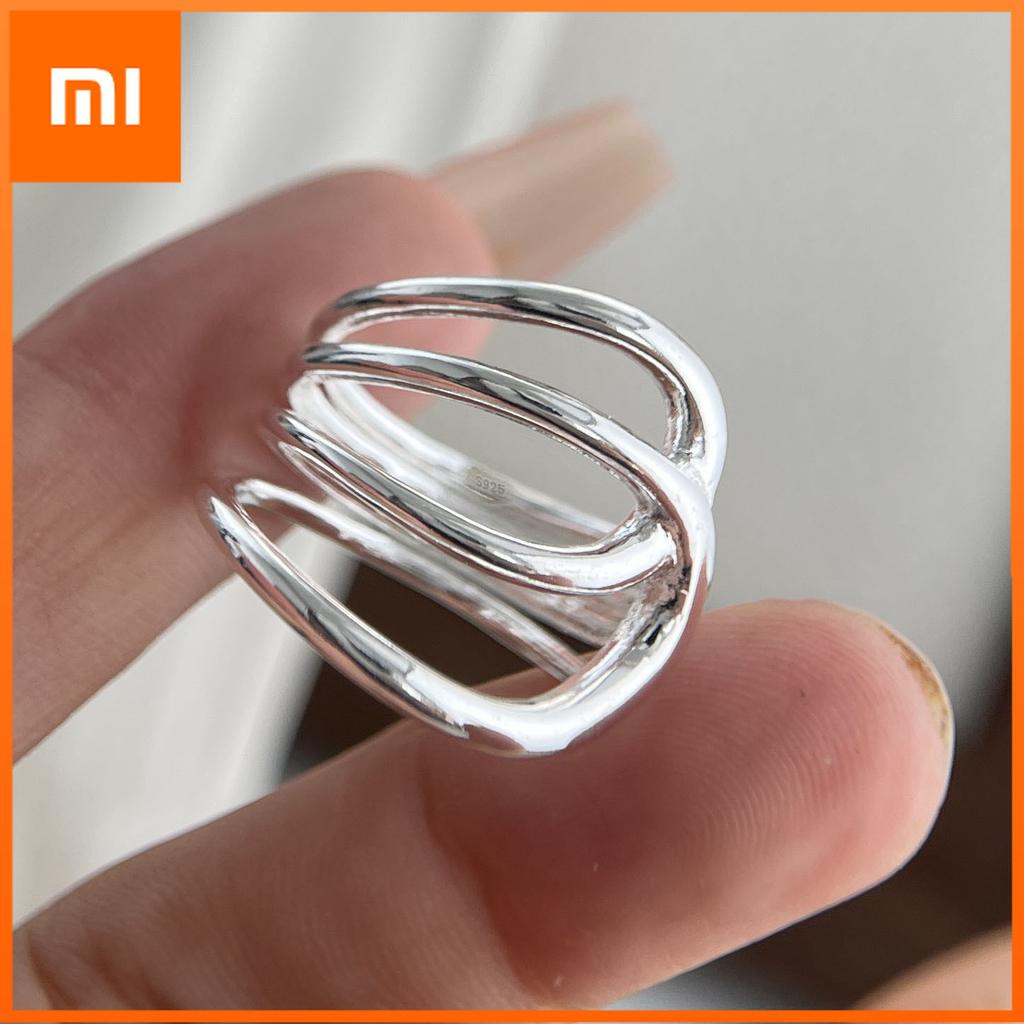 Xiaomi Кольца из стерлингового серебра 925 пробы для женщин, пары, минималистичные, ручной работы, с простыми линиями, тонкое ювелирное изделие, подарок, предотвращает аллергию