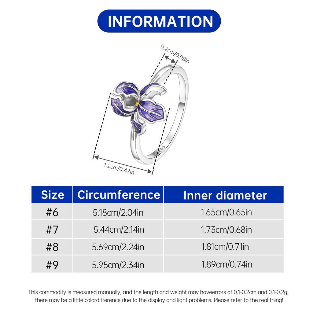 copper Authentic Plant Collection Purple Iris Ring Womens Anniversary Gift Engagement Rings for Women Mens Jewellery