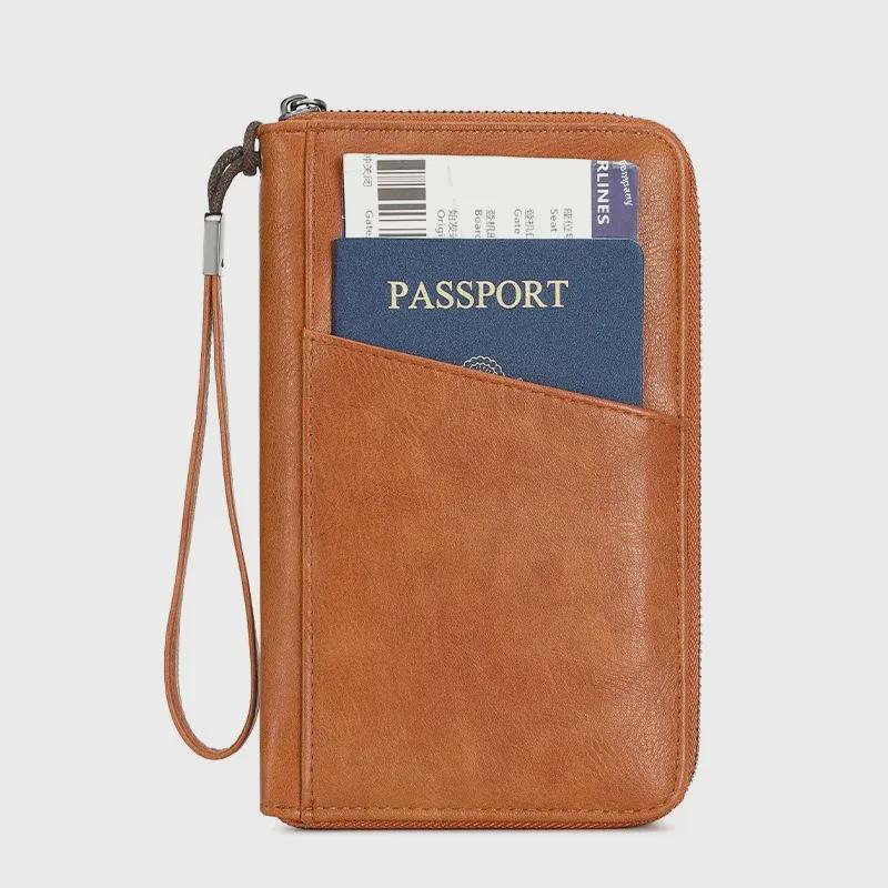 RFID Anti-Magnetic Passport & ID Zipper Wallet with Multi-Function Ticket Storage