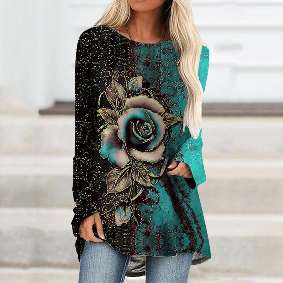 Цветочная роза, красочные футболки с длинными рукавами и 3D принтом, женские повседневные винтажные модные футболки, уличная одежда большого размера, женские футболки, топы