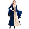 Women's Medieval Clothing Vintage Court Long Dress Strap Waist Gold Diamond Fleece Dress