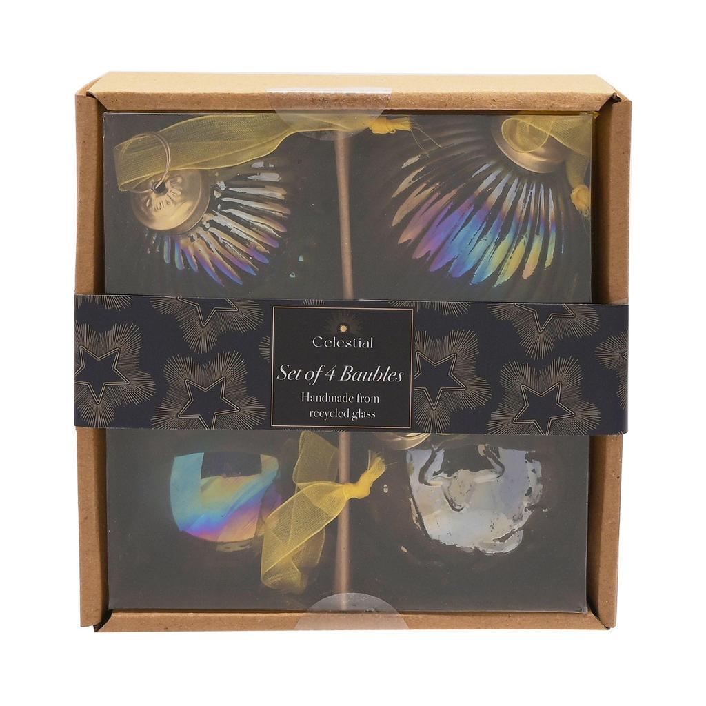 Celestial Set of 4 Recycled Glass Iridescent Baubles