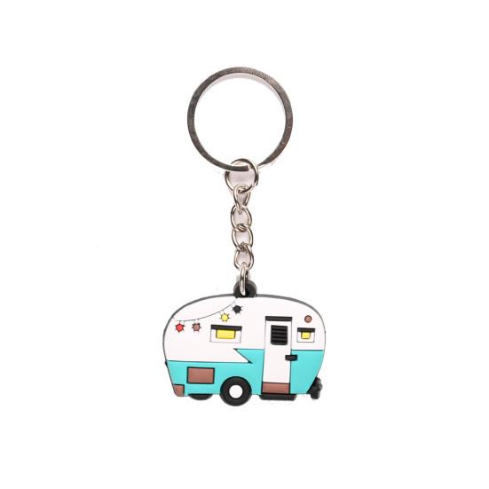 Cartoon RV Shape Keychain, Contrasting Color Keyring Accessories for Travel Trailers, Enameled Metal Retro Camping Car Keychain