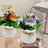 Искусственные горшечные растения 5 головок цветов для домашнего офиса, стол, центральная часть свадьбы, искусственный цветочный бонсай, украшение для рабочего стола в помещении и на открытом воздухе