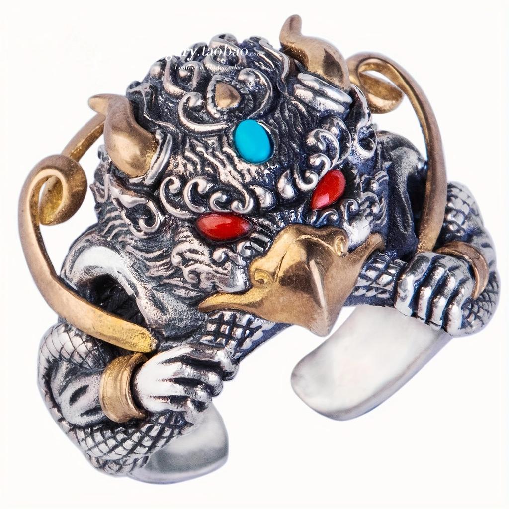 1PC Soul Level! Stunning and Invincible! Golden-winged Dapeng Bird Ring Handmade Thai Silver Opening Adjustable Ring Ring