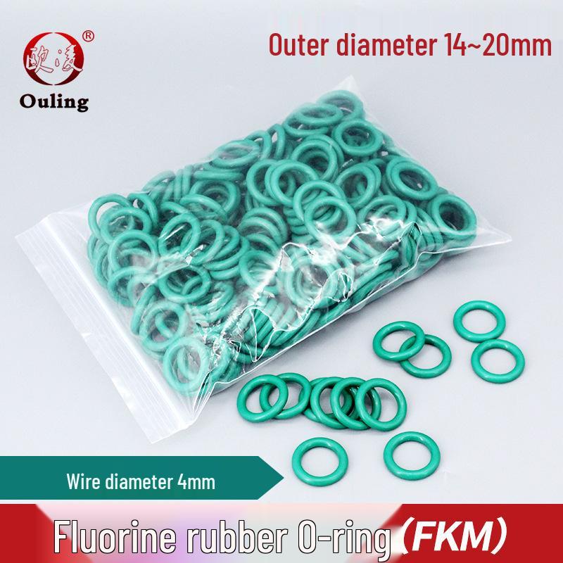 Green Oil, Wear & Pressure-Resistant Fluororubber O-ring - Sizes: 14-20mm Outer Diameter, 4mm Thick