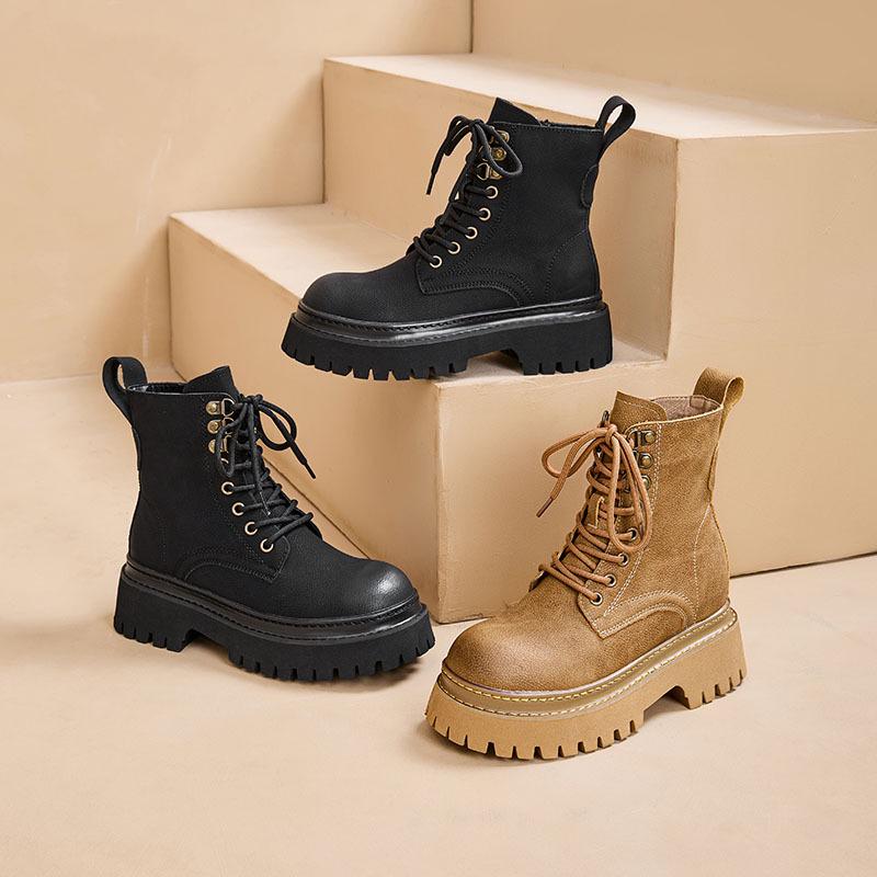 2025 Women's Retro Western Cowboy Martin Boots: Thick-Soled, Height-Increasing Low-Top for Spring & Autumn