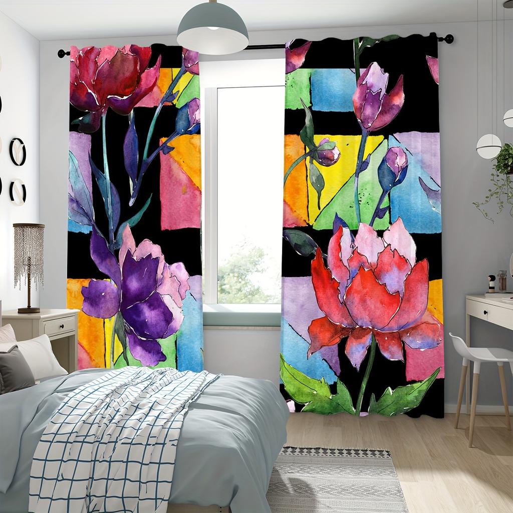 2 шт. бесшовные бордюры с красочными цветочными узорами акварельные падающие листья принты шторы для гостиной спальни для домашнего декора