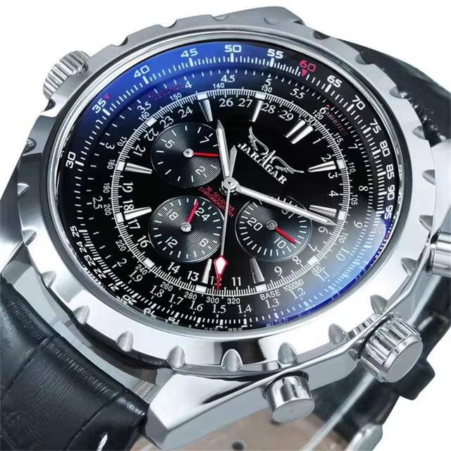 JARAGAR 212 Men New Automatic Mechanical Watch Fashion Business Leisure Multifunctional Stainless Steel Wristwatch for Male Gift