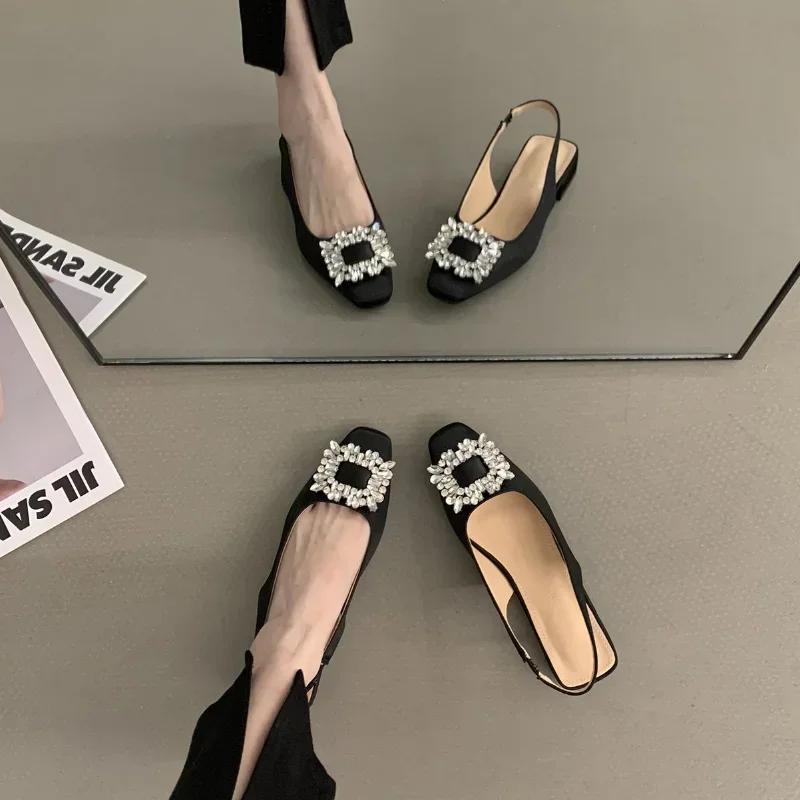 Модные босоножки на низком каблуке со стразами, женская обувь 2024 года, новые летние модные туфли на квадратном каблуке для женщин Sandalias De Mujer