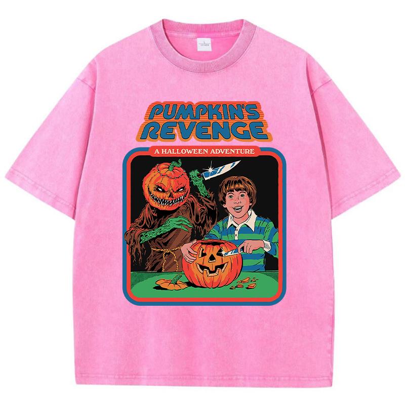 Pumpkin Revenge Ccomic Printing Women Wash Clothing Breathable Summer T-Shirt Street Tops O-Neck Short Sleeve