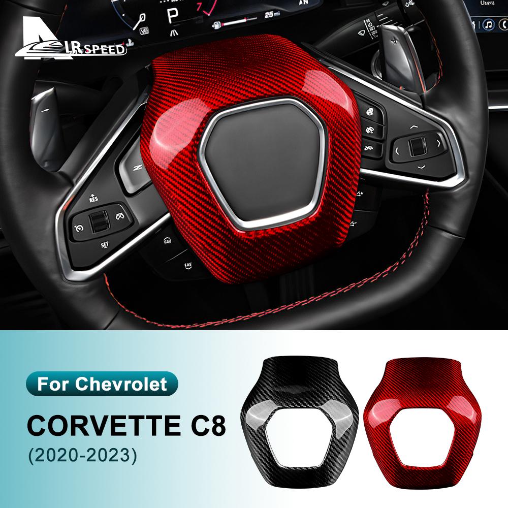 Наклейка из настоящей твердой углеродной фибры для Chevrolet Corvette C8 2020 2021 2022 2023, центральная крышка рулевого колеса автомобиля, аксессуары