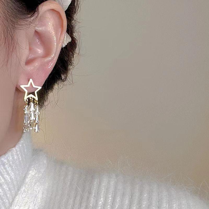 Серебряные иглы с длинными кисточками, женские модные легкие роскошные серьги-капли со звездами, золото