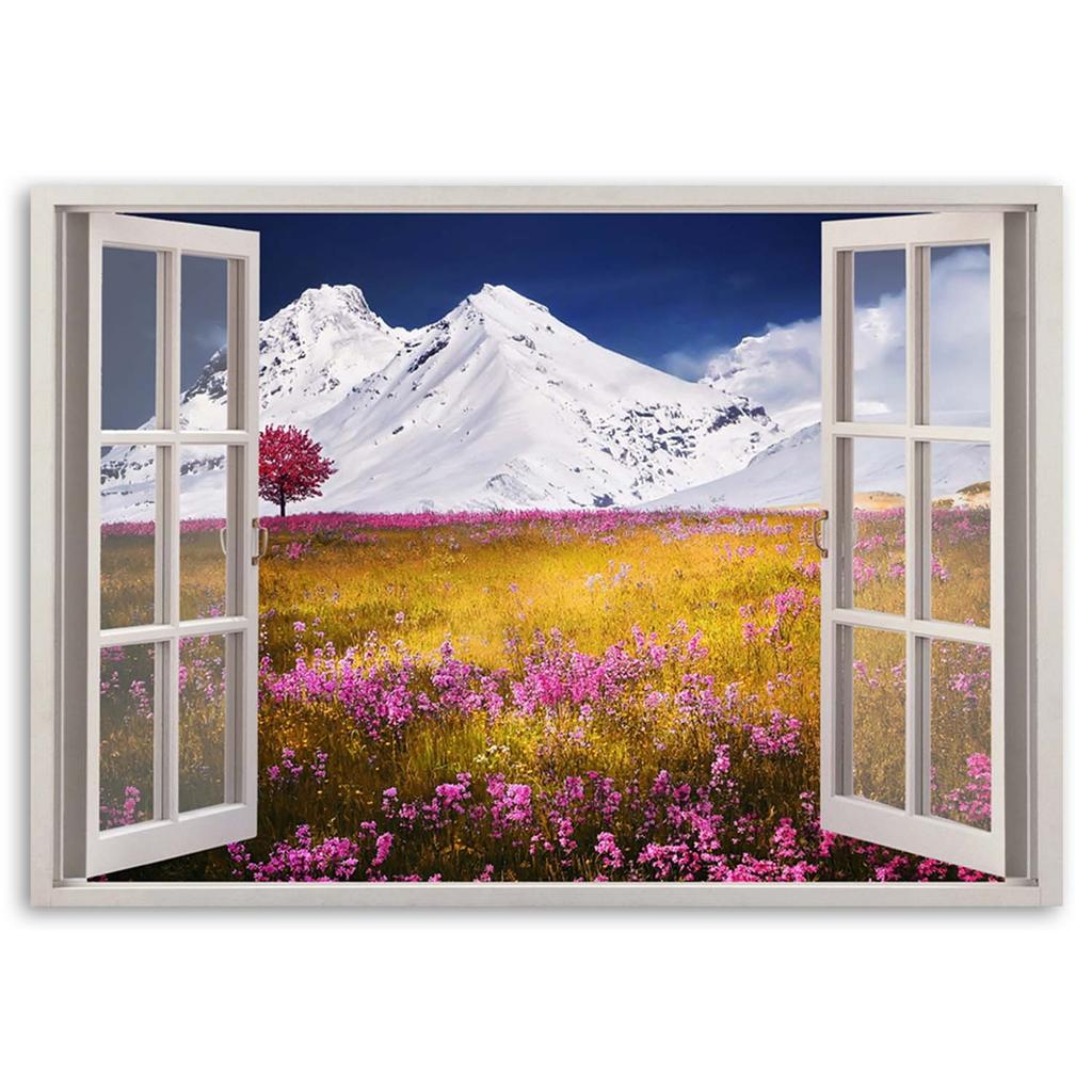 Canvas print, Window - snowy mountains
