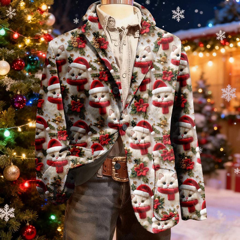 Мужской уродливый рождественский вельветовый теплый карманный пиджак-кардиган, мужской повседневный костюм