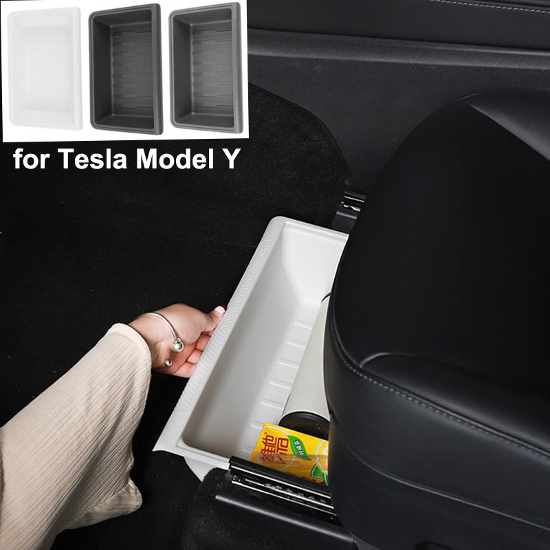 Для Tesla Model Y 2023 Аксессуары для интерьера Ящик для хранения под сиденьем TPE Белый органайзер под сиденьем Ящик с крышкой Мусорное ведро