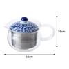 Hasami-yaki Glass Pot with Blue Milk Pattern (Super Stainless Steel with Tea Strainer), 375ml Capacity, Product Number: 73588