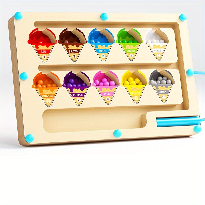 Wooden Puzzle Maze Toy, Focusing On Color Classification and Number Calculation Training, Magnetic Ice Cream Toy for Children Over Three Years Old