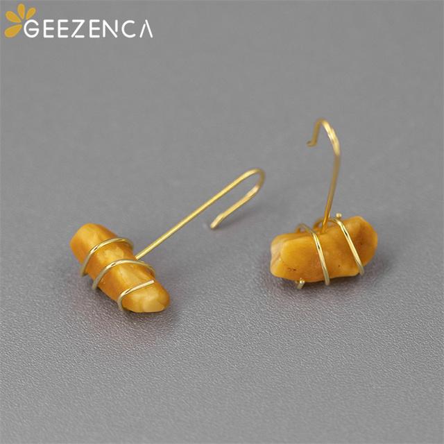 Серьги-капли из стерлингового серебра 925 пробы с поперечным плетением из грубого янтарного жемчуга для женщин, изящные ювелирные изделия для женщин, оригинальный дизайн в стиле бохо