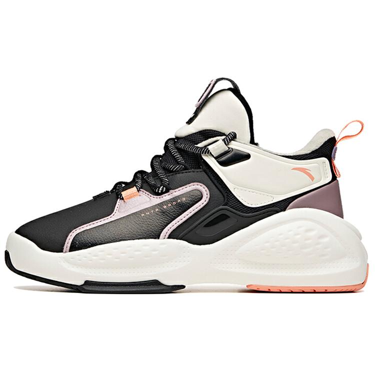 Anta Bastard Fleece lined Mid top Skateboard Shoes Women's Black White Pink 122048903-4