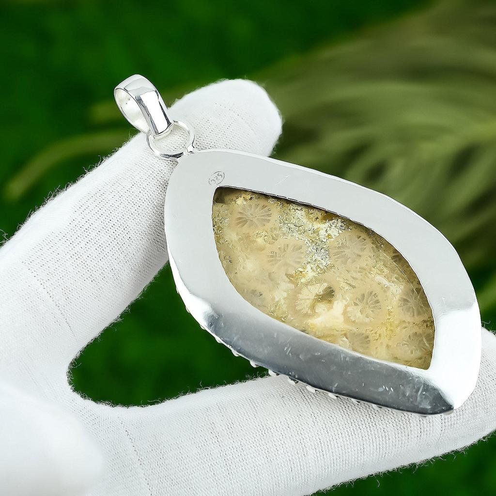 Свадебный подарок для нее Подвеска из стерлингового серебра 925 пробы с натуральным ископаемым кораллом