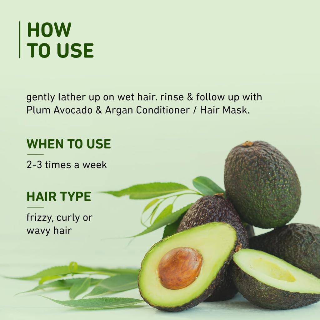 Plum Avocado & Argan Frizz Control Shampoo | For Curly, Wavy, Frizzy Hair | Reduces Frizz, Retains Moisture, Conditions Strands | 250 Ml