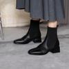 2024 Новые женские ботинки в стиле ретро с квадратным носком, осенние ботильоны на квадратном каблуке из коровьей кожи с эластичной резинкой, короткие женские ботинки, размер 34-40