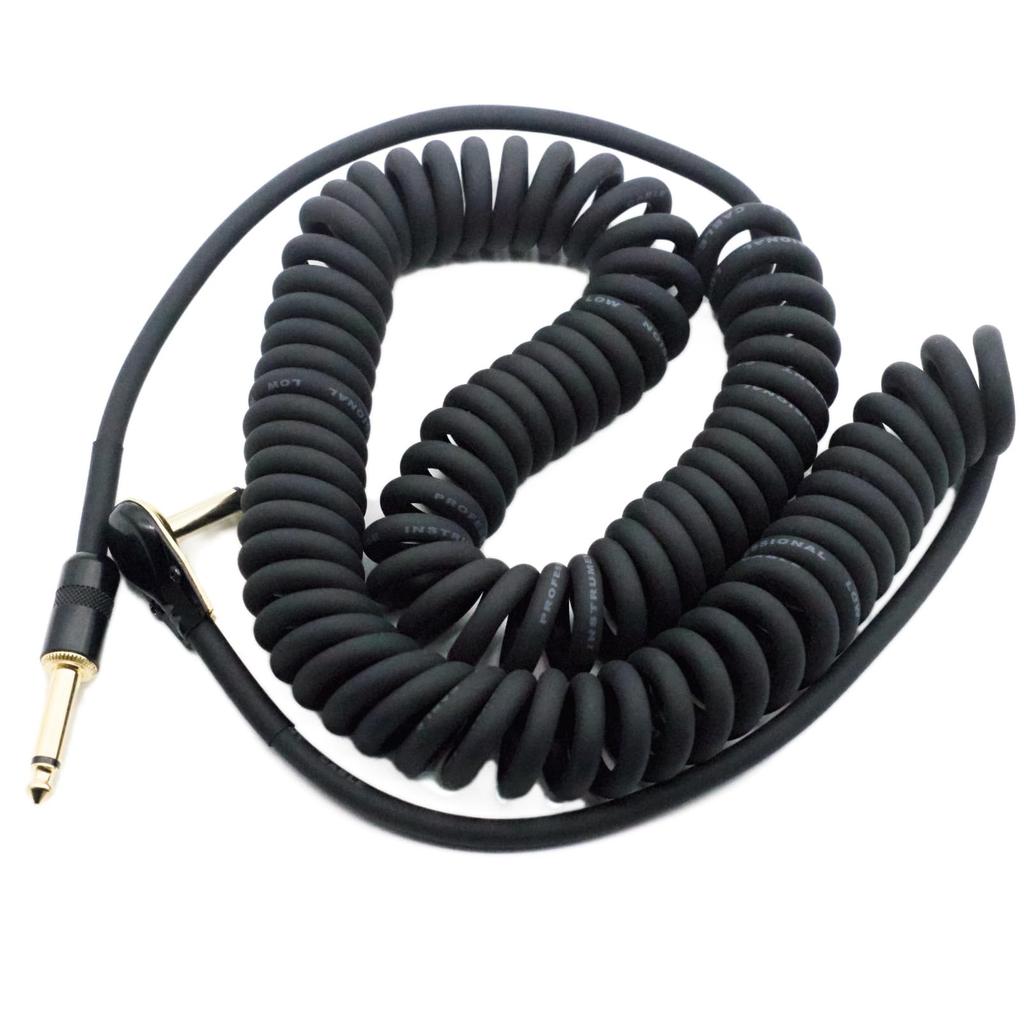 6m Guitar Coiled Cable with Bass Stereo Pancake Instrument Cable Shield, L-S Type, 6.35mm Plug, Connector, (Black)