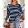 Женская блузка осенняя полосатая с круглым вырезом и длинными рукавами свободный топ