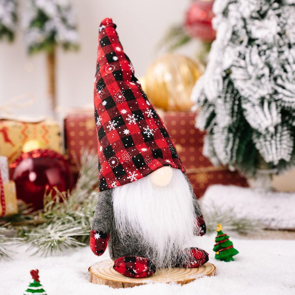 Cute Christmas Checkered Gnome Doll Red Black Christmas Rudolf Doll  New Year Festival Gifts