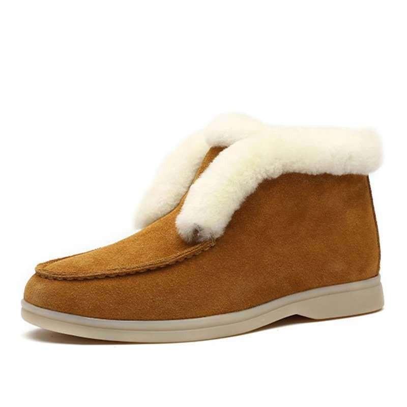 Fashion Women Ankle Boots Cow-suede-leather Boots Natural-fur Warm Winter Boots Slip-on Snow Boots for Girls Lady Sweat Warm Shoes