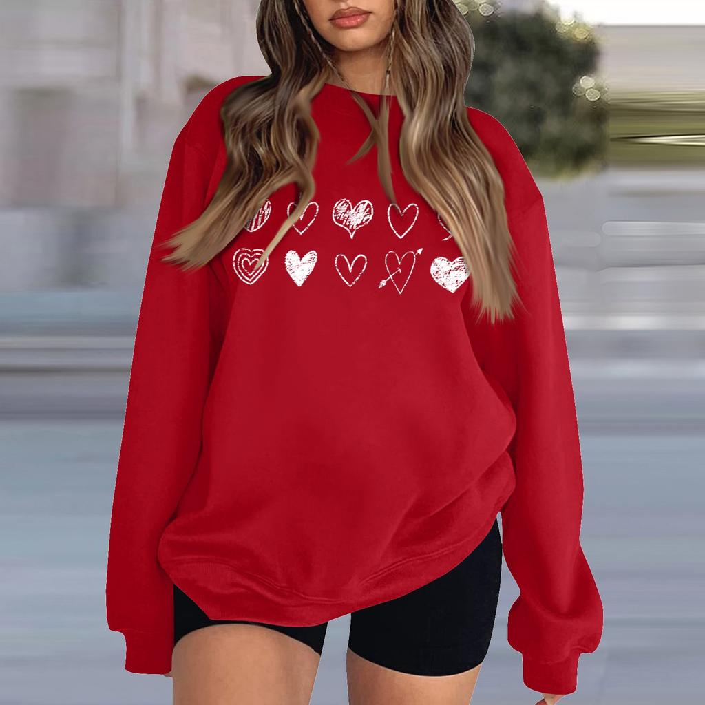 Women's Fashion Casual Round Neck Loose Long Sleeve Valentine's Day Printed Sweatshirt