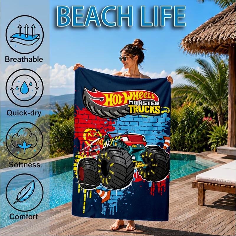 Mon-ster Truck Adventure Beach Towel, Super Soft Microfiber, Perfect Gift for Her/Him, Birthday, for Pool, Beach, Travel, Decor Beach Party