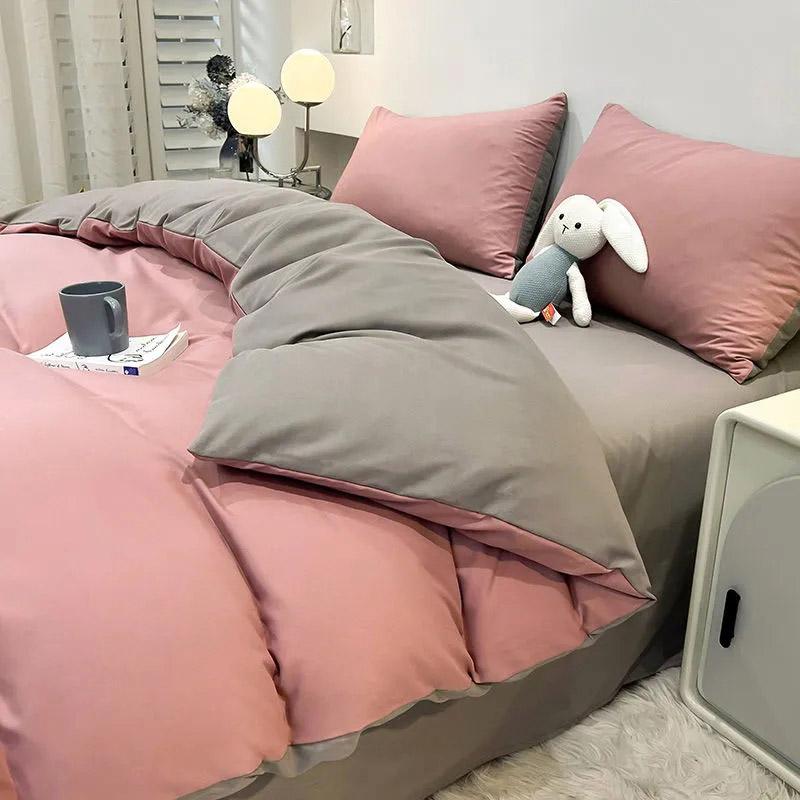3/4pcs/set Double Solid Color Quilt Cover Four Piece Set Student Dormitory 1.2m Bedding Three Piece Set Double Bed Comfortable Sheet Home Textile
