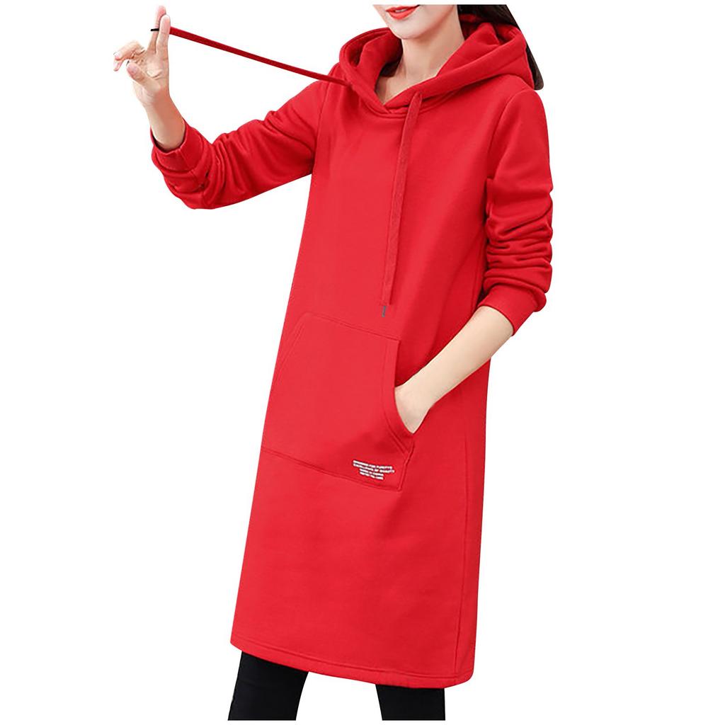 Зимнее женское повседневное модное платье с капюшоном длиной до колена с надписью Lady Sleeve