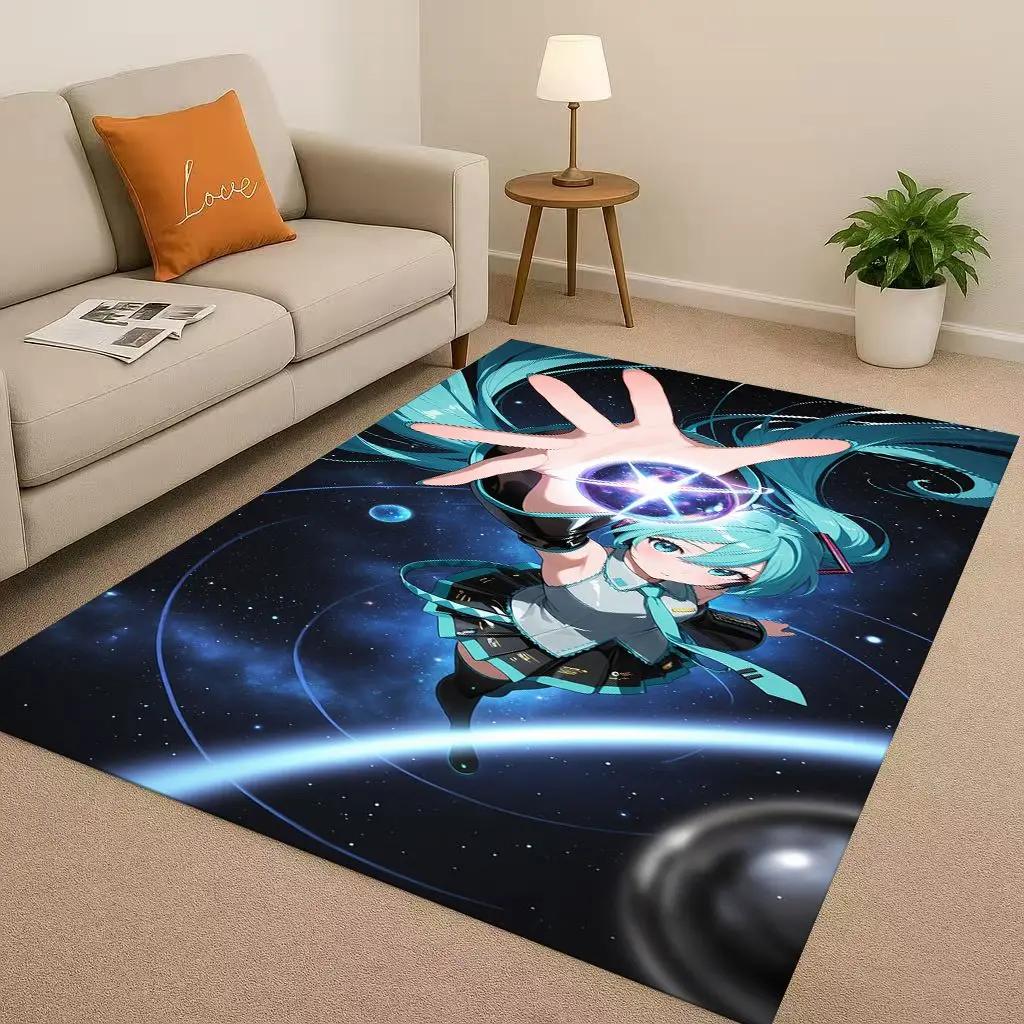 HD Kawaii M-MIKU Music Cartoon Girl Living Room Non-Slip Area Rug Carpet For Bedroom Playroom Sofa,Easy Clean Home Decor Doormat