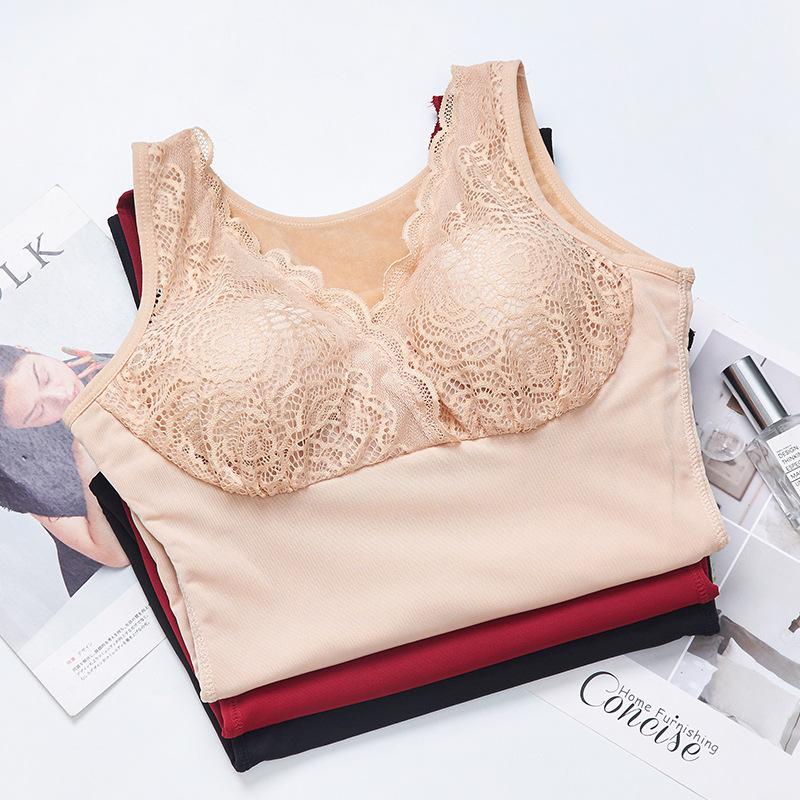 Velvet Thermal Underwear Women Double Layer Winter Warm Vest Tops Intimates Elastic V Neck Sexy Lace Thermal Vest