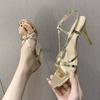 2024 лето новый стиль феи сексуальный темперамент высокие каблуки шпильки с открытым носком римские туфли туфли-лодочки женская обувь