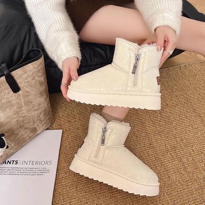 Зимние новые женские утепленные и бархатные теплые хлопковые ботинки на толстой подошве с боковой молнией, нескользящие удобные студенческие хлопковые ботинки