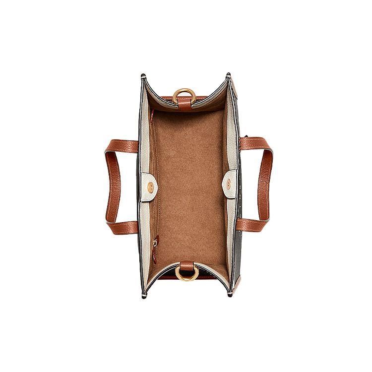 Coach Поле 30 Классическая сумка-тоут с принтом лошади и кареты Color Block Женские сумки-тоут Темно-коричневый Белый C8458-B4TXN