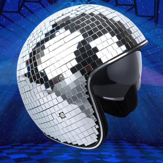 Шлем для дискотечного шара с выдвижным козырьком, регулируемым ремешком на подбородке, блестящей зеркальной шляпой для дискотечного шара, светоотражающим шлемом для взрослых с декоративными дискотечными плитками