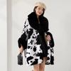 Medium-length Faux Otter Rabbit Hair Collar Cape Shawl Women's Loose Bat Sleeve Printed Cardigan Large Size Tweed Jacket