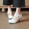 Girls Princess Shoes Woman High Heels Pink White Black Bowtie Ladies Strap Fashion Heel Pumps Party Wedding Shoes Big Size 34-46