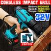 2 Speed 32V Electric Cordless Impact Drill with Lithium-Ion Battery Electric Screwdriver Power Driver 3 IN1 with LED Light