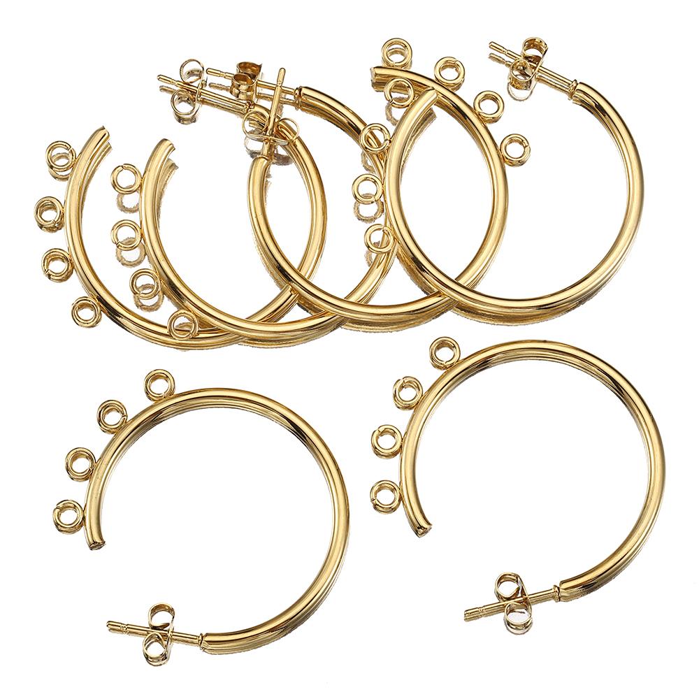 10pcs Stainless Steel Porous Gold Plated C Shape Huggie Earring Posts Anti-allergy Ear Studs Earrings for Jewelry Making DIY