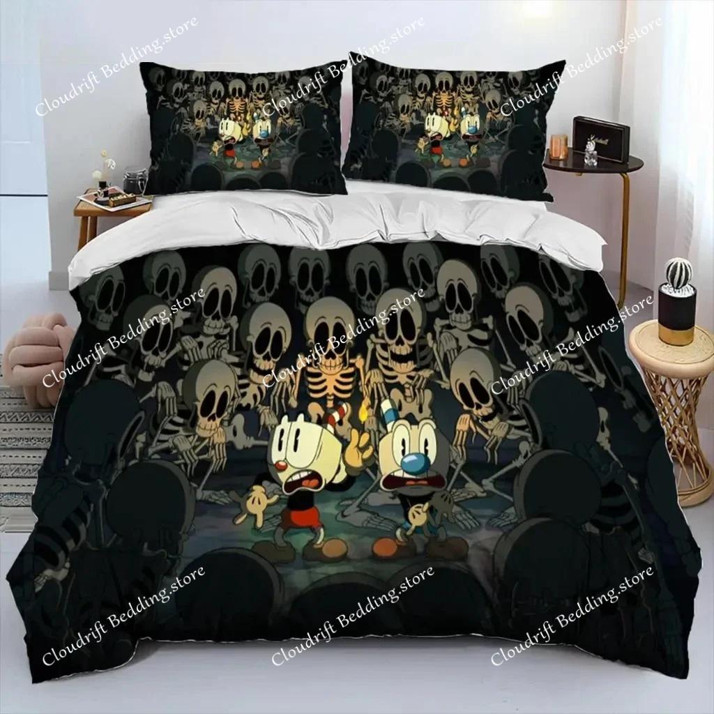 Cartoon Cuphead Show Комплект постельного белья для мальчиков и девочек Twin Queen Size Пододеяльник Наволочка Кровать для детей и взрослых Мода Домашний текстиль Текстиль