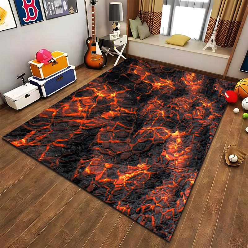Lava Flow Rug, Dynamic and Fiery Design Suitable for use as an anti-slip game mat for living room and bedroom sofas